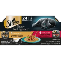 Sheba Gravy Indulgence Chicken & Beef In Extra Gravy Variety Pack Grain-Free Adult Wet Cat Food, 2.64-oz Can, Case Of 12