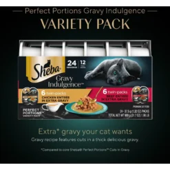 Sheba Gravy Indulgence Chicken & Beef In Extra Gravy Variety Pack Grain-Free Adult Wet Cat Food, 2.64-oz Can, Case Of 12 -Furry Feast 1017678 PT2. AC SS1800 V1700599152