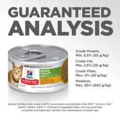 Hill's Science Diet Adult 7+ Senior Vitality Chicken & Vegetable Stew Canned Cat Food -Furry Feast 109371 PT7. AC SS1800 V1597972602