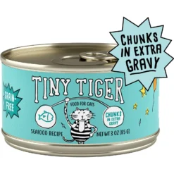 Tiny Tiger Chunks In EXTRA Gravy Seafood Recipe Grain-Free Canned Cat Food