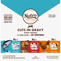 Nutro Perfect Portions Grain-Free Cuts In Gravy Variety Pack Beef, Tuna & Chicken Recipe Adult Wet Cat Food Trays