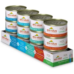 Almo Nature HQS Natural Atlantic Tuna, Mackerel, Chicken & Shrimp, Trout & Tuna Variety Pack Canned Cat Food