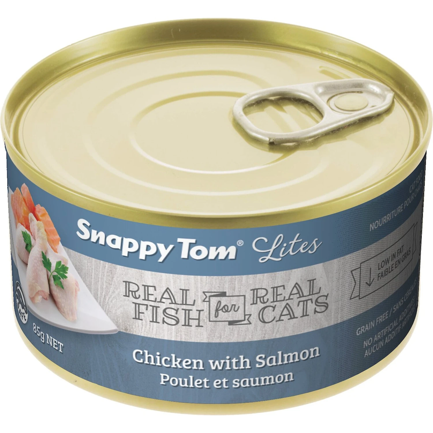 Snappy Tom Lites Chicken With Salmon Canned Cat Food, 3-oz Can, Case Of 24 1 Snappy Tom Lites Chicken With Salmon Canned Cat Food, 3-oz Can, Case Of 24