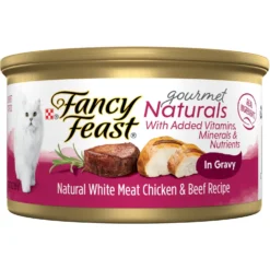 Fancy Feast Gourmet Naturals Natural White Meat Chicken & Beef Recipe In Gravy Canned Cat Food, 3-oz Can, Case Of 12