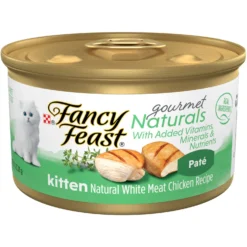 Fancy Feast Gourmet Naturals White Meat Chicken Recipe Grain-Free Pate Kitten Canned Cat Food, 3-oz Can, Case Of 12