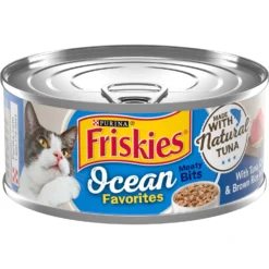 Friskies Ocean Favorites Meaty Bits Tuna, Crab & Brown Rice Natural Wet Cat Food, 5.5-oz Can, Case Of 24