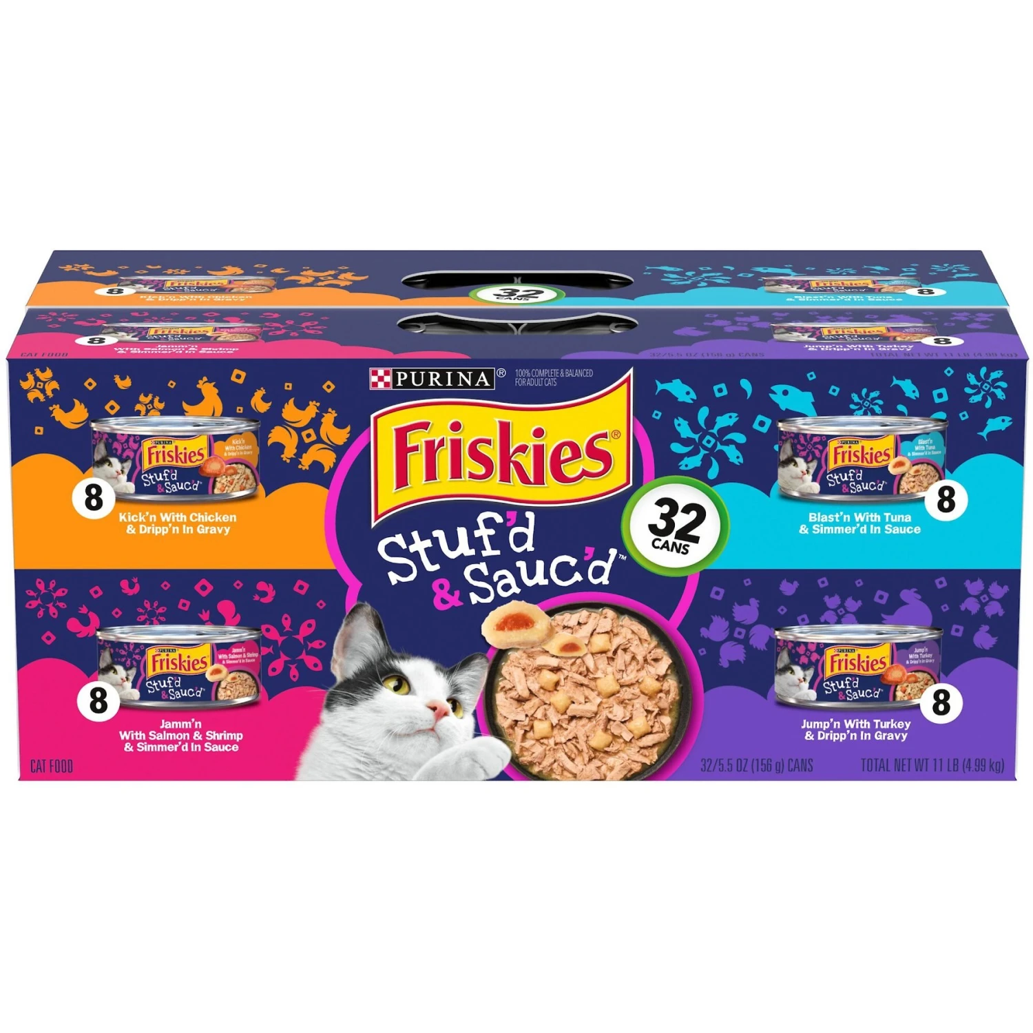 Friskies Stuf'd & Sauc'd Chicken, Tuna, Turkey, Salmon & Shrimp Variety Pack Canned Cat Food, 5.5-oz Can, Case Of 32 1 Friskies Stuf'd & Sauc'd Chicken, Tuna, Turkey, Salmon & Shrimp Variety Pack Canned Cat Food, 5.5-oz Can, Case Of 32