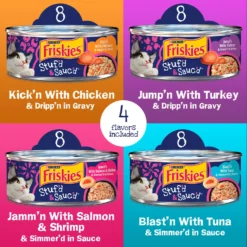 Friskies Stuf'd & Sauc'd Chicken, Tuna, Turkey, Salmon & Shrimp Variety Pack Canned Cat Food, 5.5-oz Can, Case Of 32 10 Friskies Stuf'd & Sauc'd Chicken, Tuna, Turkey, Salmon & Shrimp Variety Pack Canned Cat Food, 5.5-oz Can, Case Of 32 -Furry Feast 224442 PT1. AC SS1800 V1583356705
