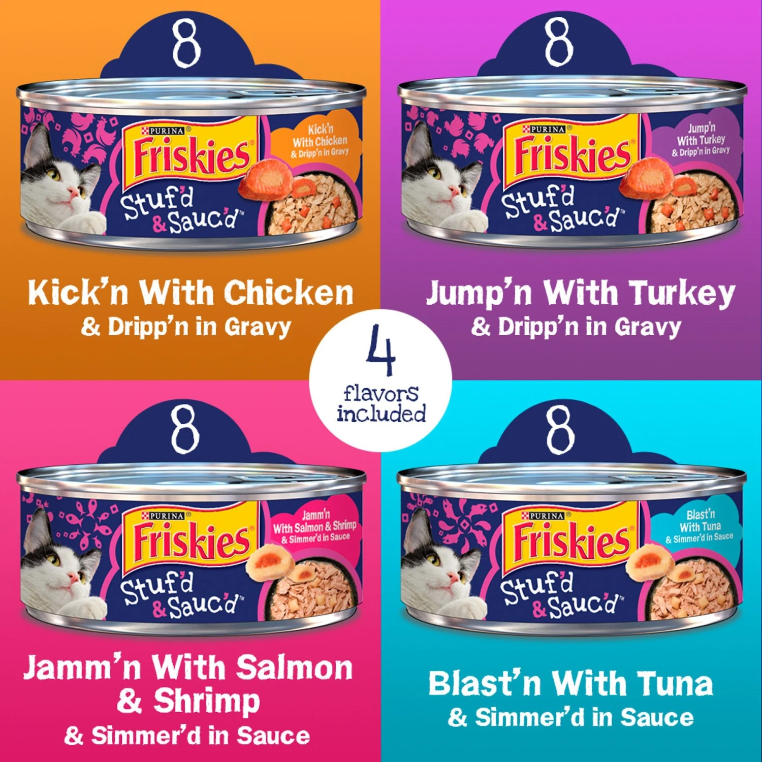 Friskies Stuf'd & Sauc'd Chicken, Tuna, Turkey, Salmon & Shrimp Variety Pack Canned Cat Food, 5.5-oz Can, Case Of 32 2 Friskies Stuf'd & Sauc'd Chicken, Tuna, Turkey, Salmon & Shrimp Variety Pack Canned Cat Food, 5.5-oz Can, Case Of 32 - Image 2