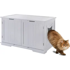 Sweet Barks Wooden Washroom Bench Cat Litter Box Enclosure