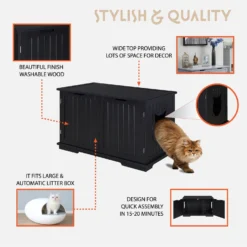 Sweet Barks Wooden Washroom Bench Cat Litter Box Enclosure -Furry Feast 258683 PT5. AC SS1800 V1603833727