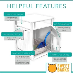 Sweet Barks Wooden Nightstand Cat Litter Box Enclosure -Furry Feast 258689 PT4. AC SS1800 V1607642835