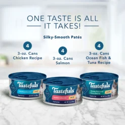 Blue Buffalo Tastefuls Salmon, Chicken, Ocean Fish & Tuna Entrées Variety Pack Pate Wet Cat Food, 3-oz Can, Case Of 12 -Furry Feast 264515 PT2. AC SS1800 V1689355692