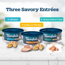 Blue Buffalo Tastefuls Chicken, Turkey & Chicken & Ocean Fish & Tuna Entrées Variety Pack Pate Wet Cat Food, 5.5-oz Can, Case Of 12 -Furry Feast 264517 PT3. AC SS1800 V1608350541