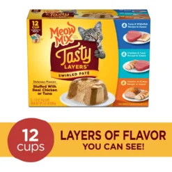 Meow Mix Tasty Layers Variety Pack Swirled Paté Cat Food, 2.75-oz Can, Case Of 12 -Furry Feast 292092 PT1. AC SS1800 V1670940412