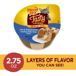 Meow Mix Tasty Layers Tuna & Whitefish Recipe Stuffed With Real Tuna Swirled Paté Cat Food, 2.75-oz Can, Case Of 12 -Furry Feast 292096 PT1. AC SS1800 V1661896514