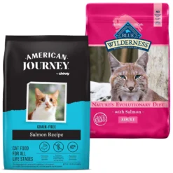 American Journey Salmon Recipe Grain-Free Dry Cat Food & Blue Buffalo Wilderness Salmon Recipe Grain-Free Dry Cat Food