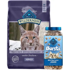 Blue Buffalo Wilderness Chicken Recipe Grain-Free Dry Cat Food & Blue Buffalo Bursts With Paw-Licken Chicken Cat Treats
