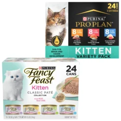 Purina Pro Plan Focus Kitten Favorites Variety Pack Canned Cat Food & Fancy Feast Tender Feast Variety Pack Canned Kitten Food