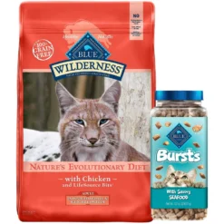 Blue Buffalo Wilderness Indoor Hairball & Weight Control Chicken Recipe Grain-Free Dry Cat Food & Blue Buffalo Bursts With Savory Seafood Cat Treats