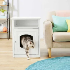 Frisco Decorative Side Table Cat Litter Box Cover & Frisco Open Top Cat Litter Box With Rim, Large -Furry Feast 297992 PT4. AC SS1800 V1621306337