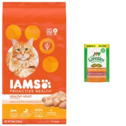 Iams ProActive Health Healthy Adult Original With Chicken Dry Cat Food & Greenies Feline SmartBites Healthy Skin & Fur Natural Chicken Flavor Soft & Crunchy Adult Cat Treats