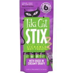 Tiki Cat Stix Duck In Creamy Gravy Grain-Free Wet Cat Treat, 3-oz Pouch, Pack Of 6 & Tiki Cat Luau Variety Pack Grain-Free Canned Cat Food -Furry Feast 298546 PT5. AC SS1800 V1702939354