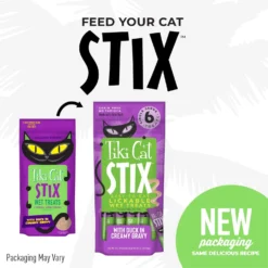 Tiki Cat Stix Duck In Creamy Gravy Grain-Free Wet Cat Treat, 3-oz Pouch, Pack Of 6 & Tiki Cat Luau Variety Pack Grain-Free Canned Cat Food -Furry Feast 298546 PT6. AC SS1800 V1702939325