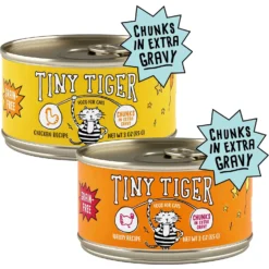 Tiny Tiger Chunks In EXTRA Gravy Chicken Recipe Grain-Free Canned Cat Food & Tiny Tiger Chunks In EXTRA Gravy Turkey Recipe Grain-Free Canned Cat Food