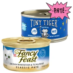 Tiny Tiger Pate Whitefish & Tuna Recipe Grain-Free Canned Cat Food & Fancy Feast Classic Ocean Whitefish & Tuna Feast Wet Cat Food