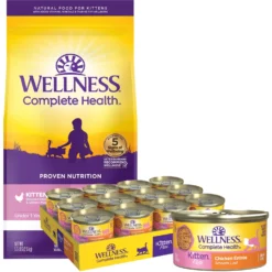 Wellness Complete Health Kitten Chicken Entree Recipe Natural Canned Cat Food & Wellness Complete Health Natural Grain-Free Deboned Chicken & Chicken Meal Dry Kitten Food