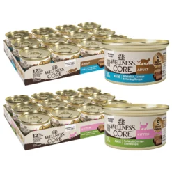 Wellness CORE Natural Grain-Free Turkey & Chicken Liver Pate Canned Kitten Food & Wellness CORE Grain-Free Salmon, Whitefish & Herring Pate Canned Kitten & Cat Food