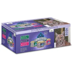 Blue Buffalo Wilderness High Protein Natural Grain-Free Chicken Mature Dry Cat Food & Blue Buffalo Wilderness Pate Variety Pack Duck, Chicken & Salmon Grain-Free Cat Canned Food -Furry Feast 338653 PT5. AC SS1800 V1635911268