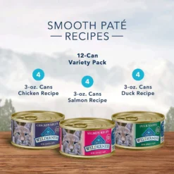 Blue Buffalo Wilderness High Protein Natural Grain-Free Chicken Mature Dry Cat Food & Blue Buffalo Wilderness Pate Variety Pack Duck, Chicken & Salmon Grain-Free Cat Canned Food -Furry Feast 338653 PT6. AC SS1800 V1635917262