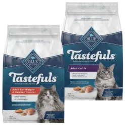 Blue Buffalo Tastefuls Natural Chicken Adult 7+ Dry Cat Food & Blue Buffalo Indoor Hairball & Weight Control Chicken & Brown Rice Recipe Adult Dry Cat Food