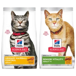 Hill's Science Diet Adult 7+ Senior Vitality Chicken Recipe Dry Cat Food & Hill's Science Diet Adult Urinary Hairball Control Dry Cat Food