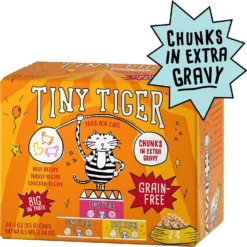 Tiny Tiger, Natural Indoor Recipe Chicken Flavor Dry Cat Food & Tiny Tiger Chunks In EXTRA Gravy Beef & Poultry Recipes Variety Pack Grain-Free Canned Cat Food -Furry Feast 347718 PT5. AC SS1800 V1639546013