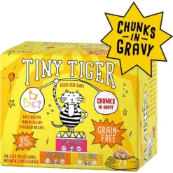 Tiny Tiger, Natural Indoor Recipe Chicken Flavor Dry Cat Food & Tiny Tiger Chunks In Gravy Beef & Poultry Recipes Variety Pack Grain-Free Canned Cat Food -Furry Feast 347720 PT5. AC SS1800 V1639534900