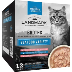 Fancy Feast Classic Seafood Feast Variety Pack Canned Cat Food & American Journey Landmark Broths Seafood Variety Pack Wet Cat Food Complement Pouches -Furry Feast 353371 PT5. AC SS1800 V1639527687