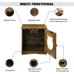 Sweet Barks Enclosed House Side Table Cat Litter Box, Rustic Brown -Furry Feast 354503 PT4. AC SS1800 V1640043698