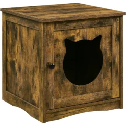 Sweet Barks Enclosed House Side Table Cat Litter Box, Rustic Brown -Furry Feast 354503 PT8. AC SS1800 V1640043182