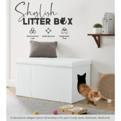 Sweet Barks Designer Enclosure Hidden Washroom Bench Ottoman Cat Litter Box -Furry Feast 354508 PT1. AC SS1800 V1640041886