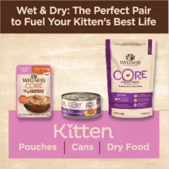 Wellness CORE Tiny Tasters Kitten Chicken Grain-Free Pate Wet Cat Food, 1.75-oz Pouch, Case Of 12 -Furry Feast 363903 PT4. AC SS1800 V1695845856