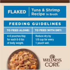Wellness CORE Tiny Tasters Tuna & Shrimp Grain-Free Flaked Wet Cat Food, 1.75-oz Pouch, Case Of 12 -Furry Feast 363911 PT8. AC SS1800 V1695832228