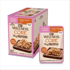 Wellness CORE Tiny Tasters Kitten Chicken Grain-Free Minced Wet Cat Food, 1.75-oz Pouch, Case Of 12