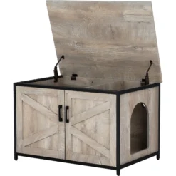 Unipaws Cat Litter Box Enclosure With Top Opening, Weathered Gray -Furry Feast 373041 PT2. AC SS1800 V1647033734