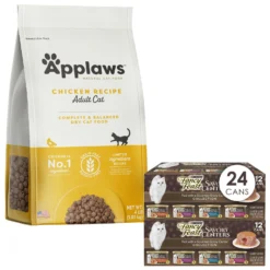 Applaws Adult Complete Chicken Recipe With Country Vegetables Grain-Free Dry Cat Food & Fancy Feast Savory Centers Variety Pack Canned Cat Food