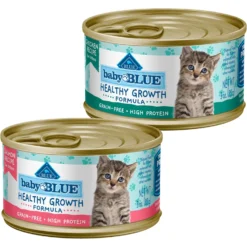 Blue Buffalo Baby Blue Healthy Growth Formula Grain-Free High Protein Chicken Recipe Kitten Wet Food, 3-oz Cans, Case Of 24 & Blue Buffalo Baby Blue Healthy Growth Formula Grain-Free High Protein Salmon Recipe Kitten Wet Food, 3-oz Cans, Case Of 24