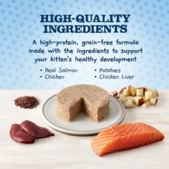 Blue Buffalo Baby Blue Healthy Growth Formula Grain-Free High Protein Chicken Recipe Kitten Wet Food, 3-oz Cans, Case Of 24 & Blue Buffalo Baby Blue Healthy Growth Formula Grain-Free High Protein Salmon Recipe Kitten Wet Food, 3-oz Cans, Case Of 24 -Furry Feast 515078 PT3. AC SS1800 V1649349819