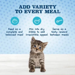 Blue Buffalo Baby Blue Healthy Growth Formula Grain-Free High Protein Variety Pack Kitten Wet Food, 3-oz Can, Case Of 6 & Dr. Elsey's Kitten Attract Clumping Clay Cat Litter -Furry Feast 515094 PT4. AC SS1800 V1700888098